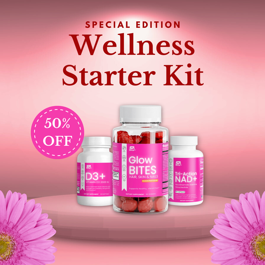 SUPLUS Wellness Starter Kit bundle displayed on pink background with all three supplements